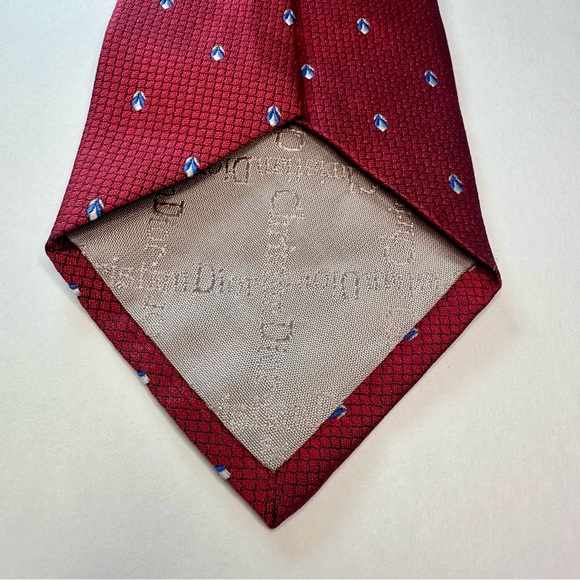 Vintage Dior Cravats Italian Silk Classic Red Dotted Designer Tie, Christian - Picture 2 of 6